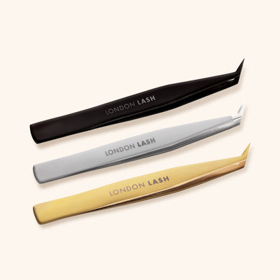 Fine Tip Volume Tweezers in Silver Gold and Black