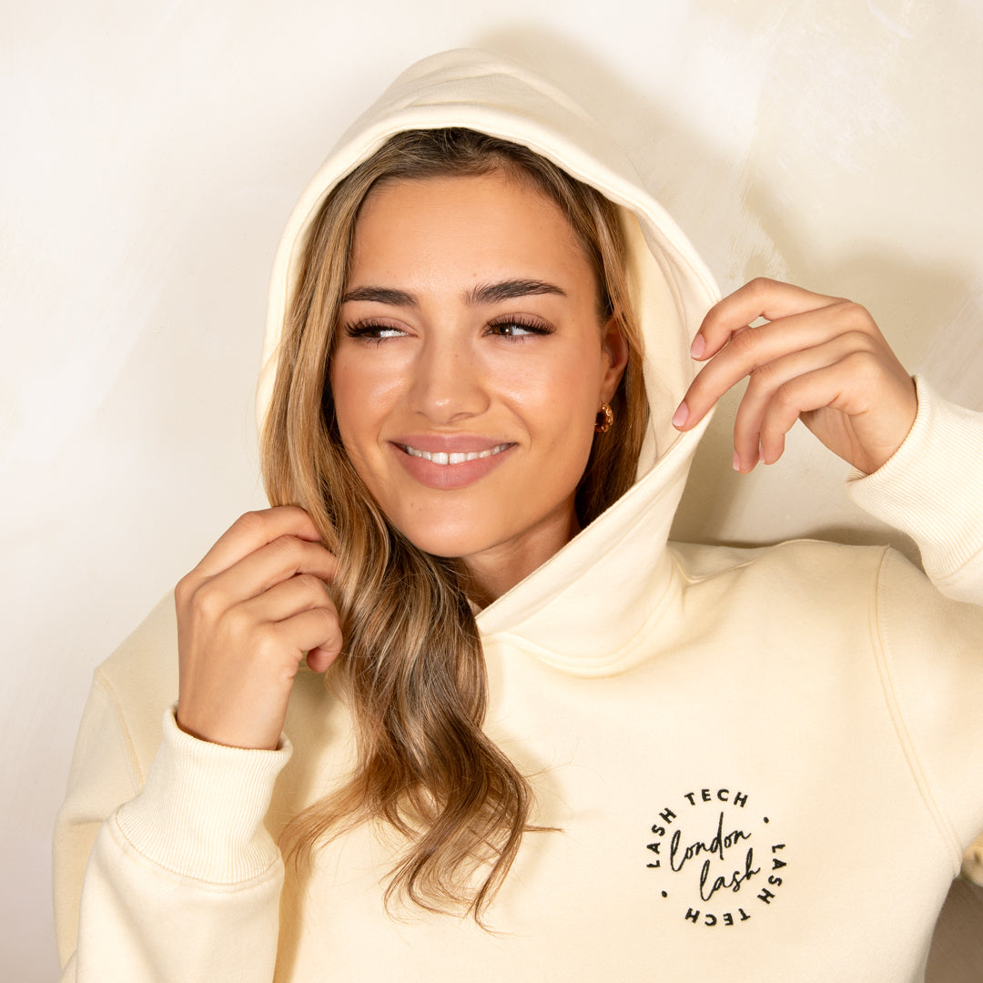 Cream hoodie for lash technicians